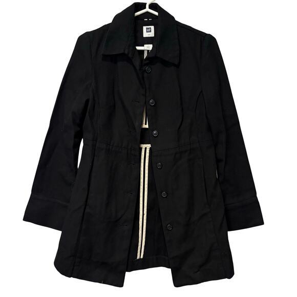 GAP Women's 100% Cotton Black‎ Trenchcoat Lightweight Y2K Button - Picture 1 of 8
